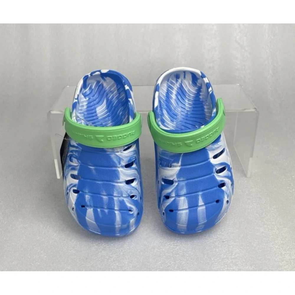 Rugged Shark Eva Clogs Lightweight Slip on Blue Green Toddler Boys Size 8 NEW